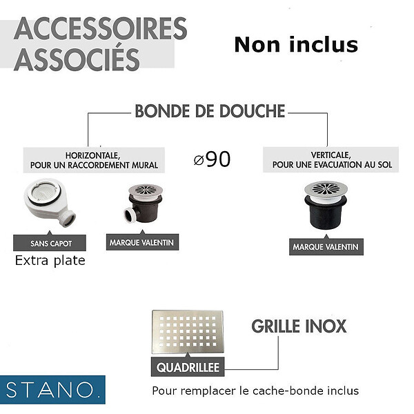 STANO - Receveur de douche 80 x 100 cm extra plat blanc SALVI en SoliCast® surface ardoisée - large