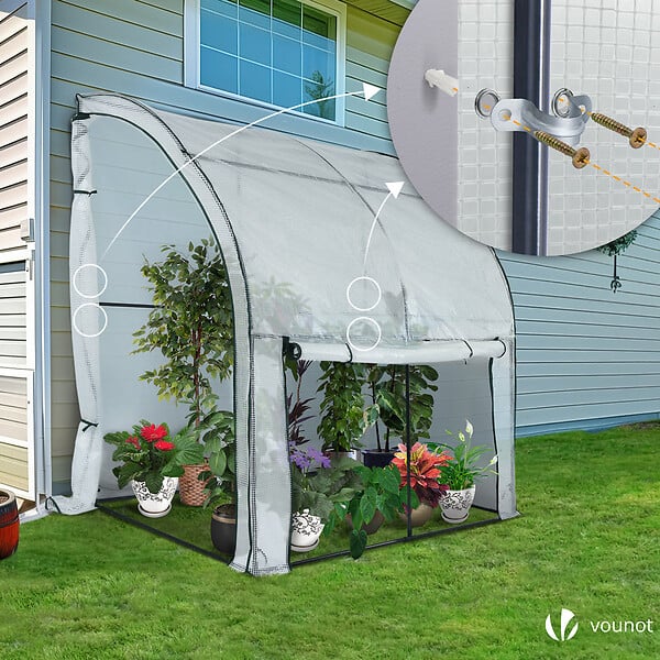 VOUNOT - Serre de jardin hivernage murale adossee avec bache PE 200x100x180cm blanc - large