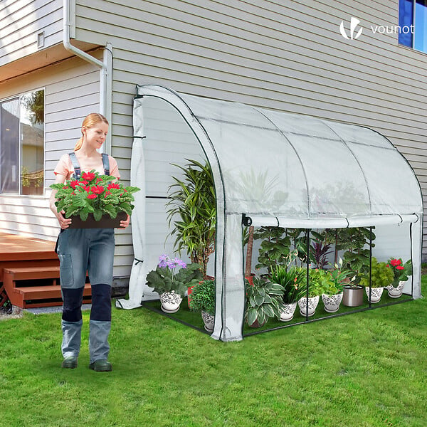 VOUNOT - Serre de jardin hivernage murale adossee avec bache PE 300x100x180cm blanc - large