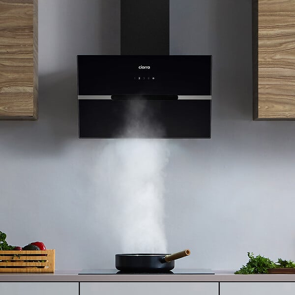 CIARRA - Hotte Murale Inclinée 60cm  APP+WIFI Contrôle et Tactile 650m3/h Booster Noir Ciarra CD6736FB - large