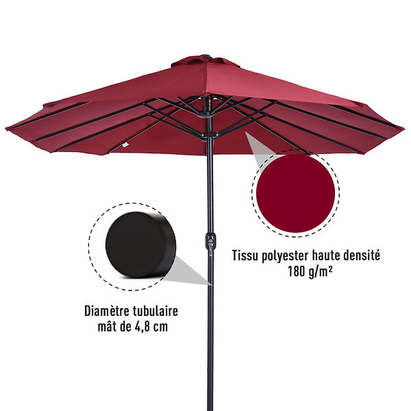 OUTSUNNY - Parasol de jardin XXL parasol grande taille 4,6L x 2,7l x 2,4H m ouverture fermeture manivelle acier polyester haute densité bordeaux - large