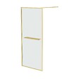 AURLANE - Paroi de Douche Or Doré Brossé 100x200cm - Porte-Serviette et Etagère - vignette