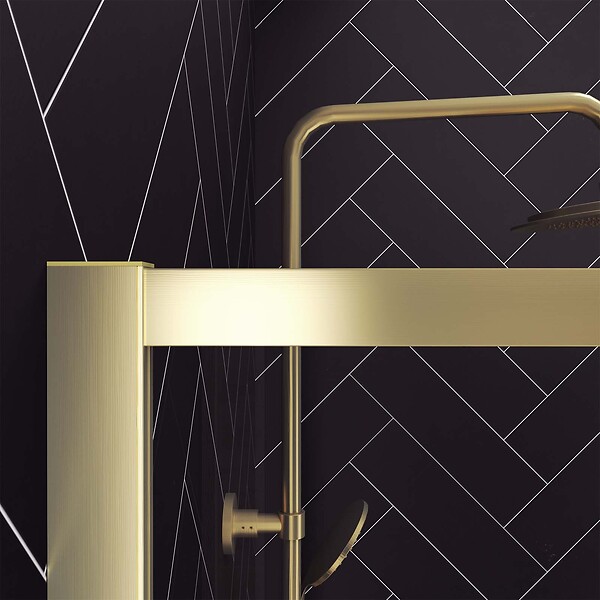 AURLANE - Paroi de Douche Or Doré Brossé 100x200cm - Porte-Serviette et Etagère - large
