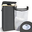 VOUNOT - Panier a linge pliable 100L avec sac intérieur cadre bambou et couvercle gris - vignette