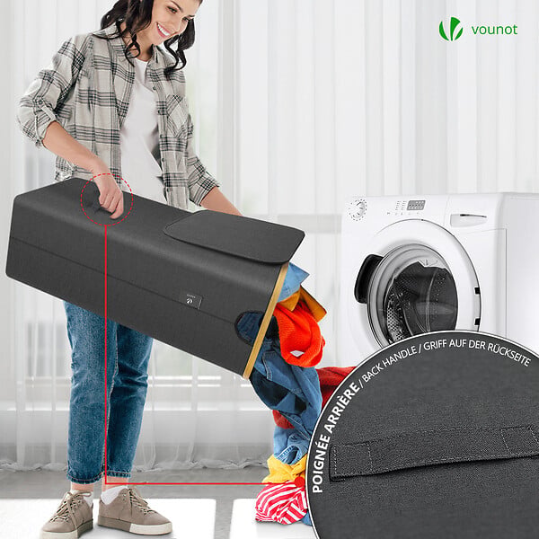 VOUNOT - Panier a linge pliable 100L avec sac intérieur cadre bambou et couvercle gris - large
