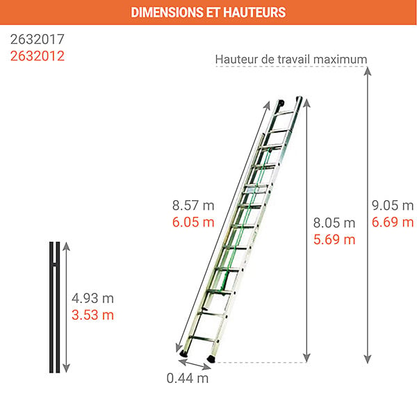 TUBESCA COMABI - Echelle pompier 2 plans 2x12 barreaux - Hauteur à atteindre 5.69m - 2632012 - large