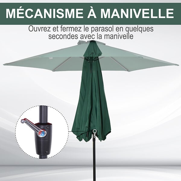 OUTSUNNY - Parasol inclinable de jardin balcon terrasse manivelle toile polyester imperméabilisée haute densité 180 g/m² Ø2,6 x 2,35H m alu vert - large
