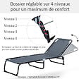 OUTSUNNY - Bain de soleil transat pliable dossier inclinable multi-positions acier thermoplastique lacets élastiques noir textilène gris - vignette