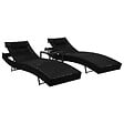VIDAXL - vidaXL Chaise longue 2 pcs et table Résine tressée et textilène Noir - vignette