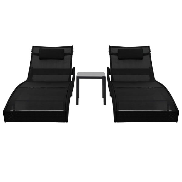 VIDAXL - vidaXL Chaise longue 2 pcs et table Résine tressée et textilène Noir - large