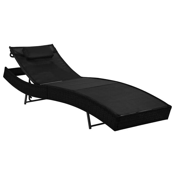 VIDAXL - vidaXL Chaise longue 2 pcs et table Résine tressée et textilène Noir - large