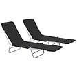 VIDAXL - vidaXL Chaises longues pliables lot de 2 Acier et tissu Noir - vignette