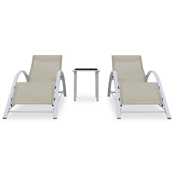 VIDAXL - vidaXL Chaises longues lot de 2 avec table Aluminium Crème - large