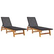 VIDAXL - vidaXL Chaises longues lot de 2 noir/marron résine tressée/bois acacia - vignette