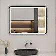 AICA SANITAIRE - AICA miroir de salle de bain LED 70x50cm avec cadre noir, tricolore + anti-buée + mémoire + gradation infinie - vignette