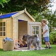 TIMBELA - Timbela M570M-1 Maison en bois pour enfants - Toit bleu - 111x113xH121cm / 0.9 m2 - SANS PLANCHER - vignette