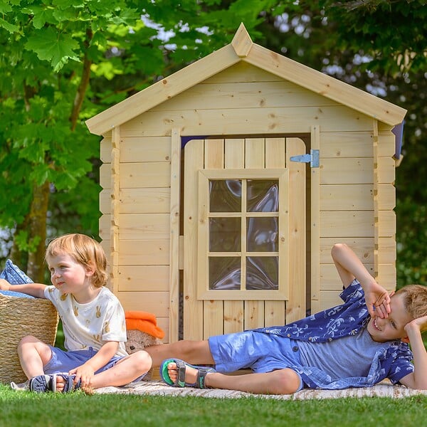 TIMBELA - Timbela M570R-1 Maison en bois pour enfants - Toit rouge - 111x113xH121cm / 0.9 m2 SANS PLANCHER - large