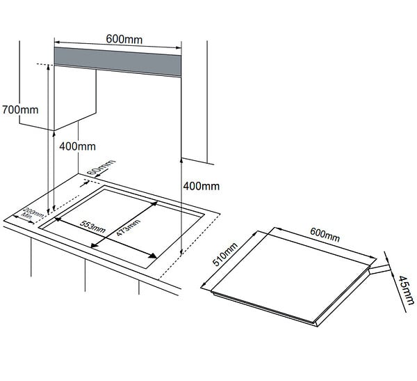 AMICA - table de cuisson gaz 60cm 3 feux noir - ag3631n - large