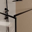 AURLANE - Paroi de Douche Serigraphie Briques 140x195cm - Verre Anticalcaire 8mm - Profilé Noir Mat - vignette