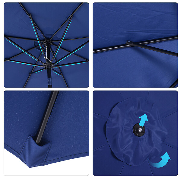 OUTSUNNY - Parasol en métal rond polyester 180g/m² manivelle inclinable Ø 2,95 x 2,5 m bleu - large