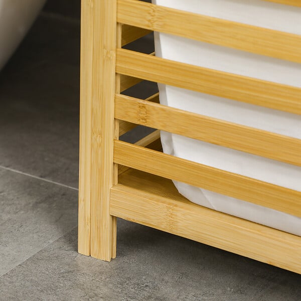 HOMCOM - Panier à linge - sac en tissu amovible, couvercle - dim. 50L x 36l x 60H - bois bambou verni - large