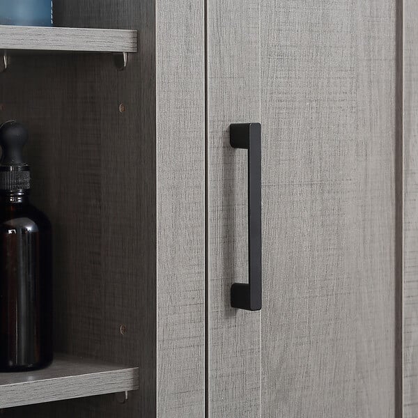KLEANKIN - Armoire haute murale de salle de bain ou WC placard 1 porte 3 niches dim. 48L x 20l x 50H cm panneaux particules gris - large