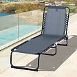 OUTSUNNY - Bain de soleil transat pliable dossier inclinable multi-positions acier thermoplastique lacets élastiques noir textilène gris - vignette