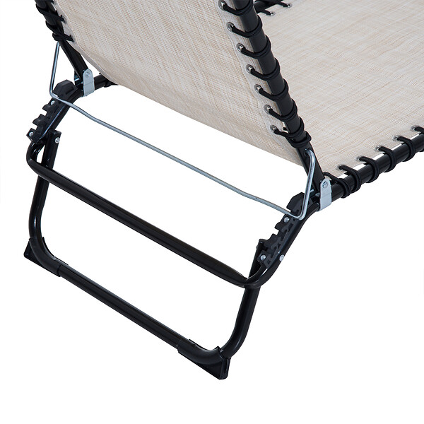 OUTSUNNY - Bain de soleil transat pliable dossier inclinable multi-positions acier thermoplastique lacets élastiques noir textilène crème - large