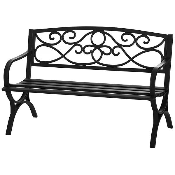 OUTSUNNY - Banc de jardin 2 places style néo-rétro fer forgé dim. 128L x 58l x 85H cm acier époxy fonte noir - large