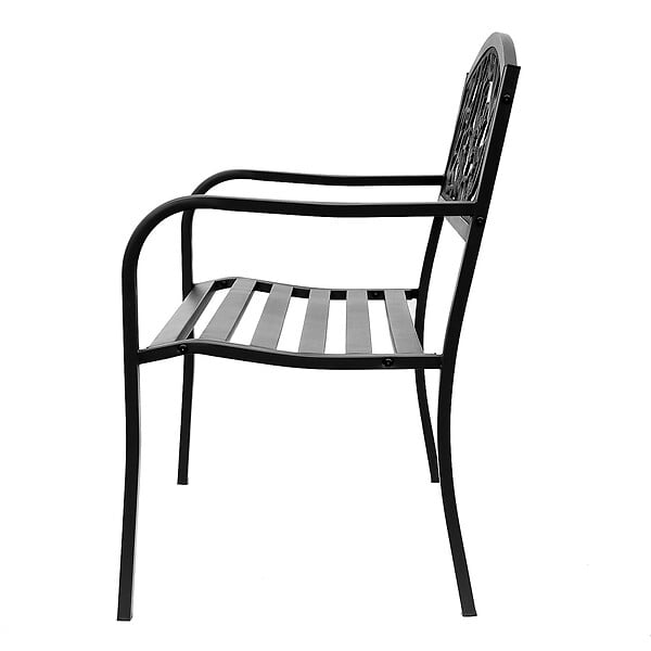 OUTSUNNY - Banc 3 places de jardin terrasse style rural chic 127L x 60l x 85H cm métal époxy anticorrosion noir - large