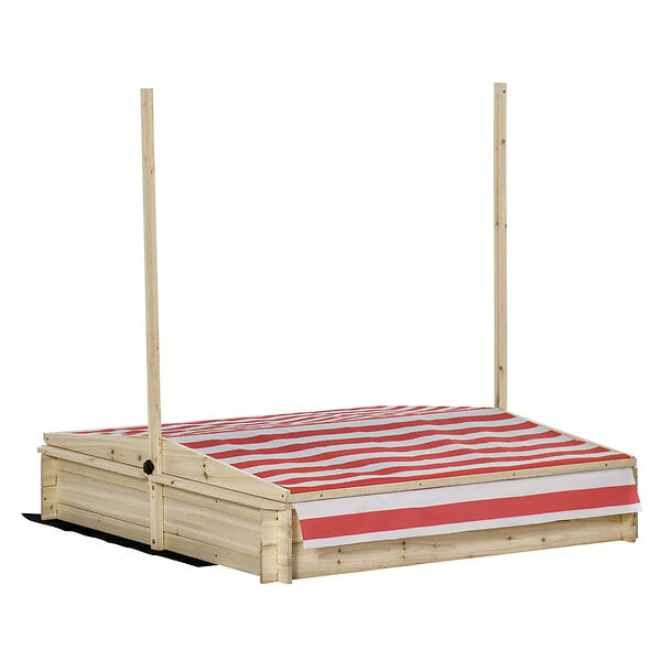 OUTSUNNY - Bac à sable bois carré dim. 1,18L x 1,18l x 1,18H m - hauteur, inclinaison toit réglables, refermable - 2 bacs - bois sapin autoclave - large