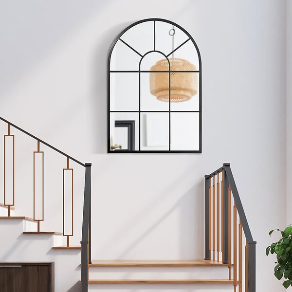 HOMCOM - Miroir mural aspect verrière style classique chic - dim. 60L x 90H cm - métal noir verre 3 mm - large