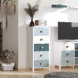 HOMCOM - Meuble de rangement chiffonnier style néo-rétro 5 tiroirs poignées coquilles MDF blanc bleu gris - vignette