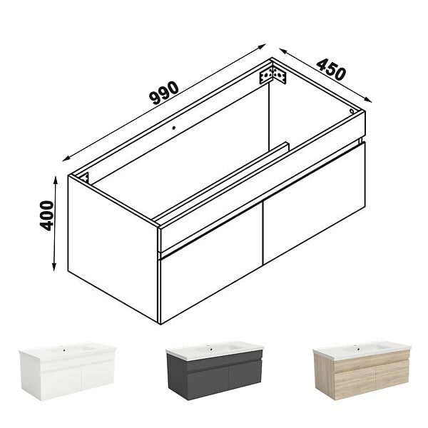 AICA SANITAIRE - AICA Meuble de salle de bain 100cm à double porte, suspendu, blanc - large