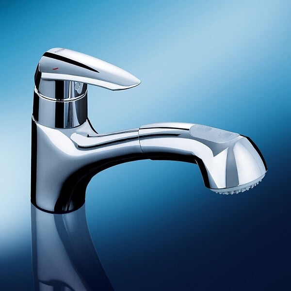 GROHE - Mitigeur évier EURODISC GROHE 32257001 - bec bas - douchette extractible 2 jets - chrome - large