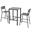 OVIALA - Table haute de terrasse avec 2 chaises en aluminium noir - Almada - vignette
