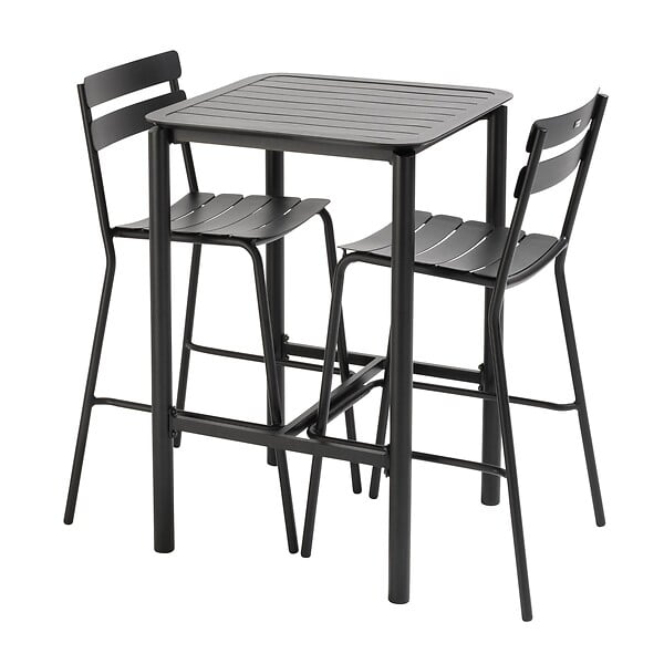 OVIALA - Table haute de terrasse avec 2 chaises en aluminium noir - Almada - large