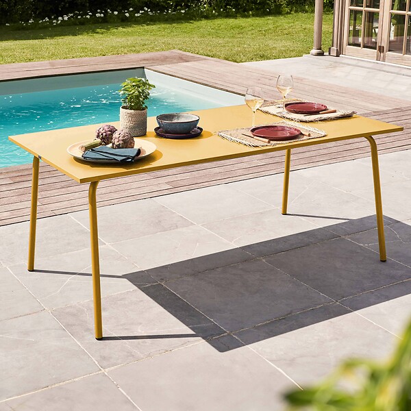 OVIALA - Table de jardin rectangulaire en métal 8 places 180 cm jaune  - Palavas - large
