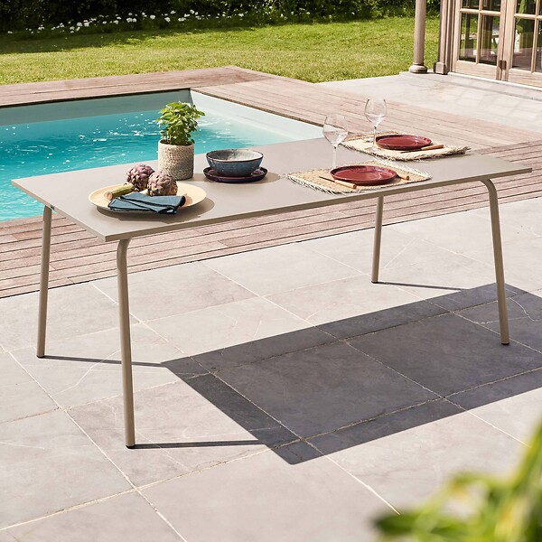 OVIALA - Table de jardin rectangulaire en acier 8 places 180 cm taupe - Palavas - large