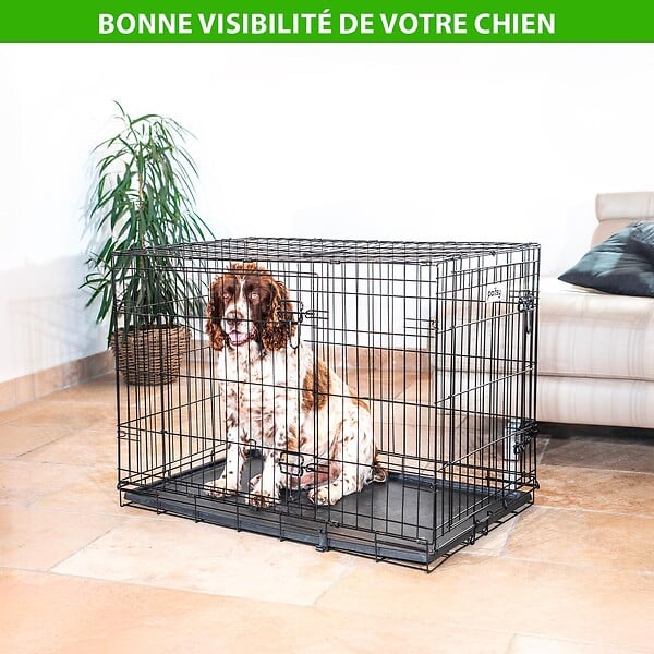 PAITSY - Cage pour chien FortressooL, caisse de transport pour chien moyen 90x60x67cm, pliable, 2 portes, plateau amovible, utilisation interieur, Paitsy - large