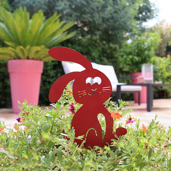 CENTRALE BRICO - Figurine à piquer lapin rouge - 21x18 cm - Acier époxy - large