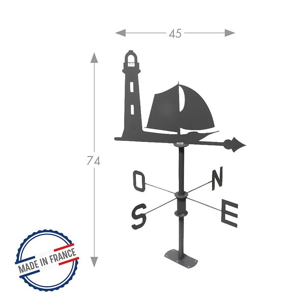 CENTRALE BRICO - Girouette voilier anthracite - 45x74cm  - Acier époxy - large