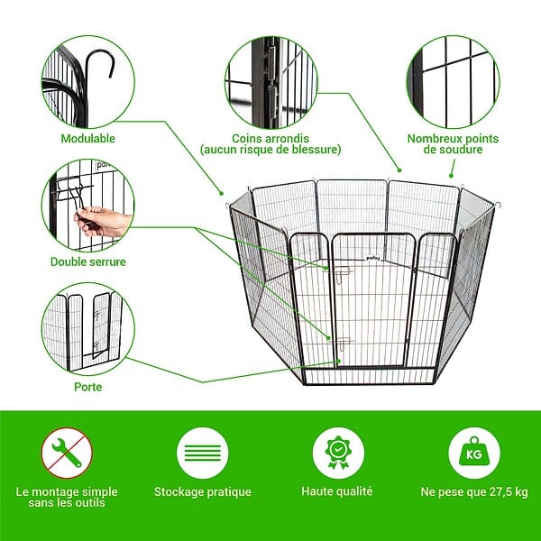 PAITSY - Parc Enclos pour chien chiot et lapin GARDEO100x120x8, 8 panneaux 100x120cm, 4M2, modulable, intérieur et extérieur, pliable, garantie 5 ans, Paitsy - large