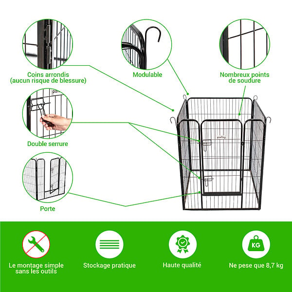 PAITSY - Parc Enclos pour chien chiot et lapin GARDEO80x100x4, 4 panneaux 80X100cm, 0,64M2, modulable, intérieur et extérieur, pliable, garantie 5 ans, Paitsy - large