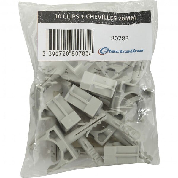 CENTRALE BRICO - Lot de 10 clips et chevilles, Diam.20, L.60 mm - large