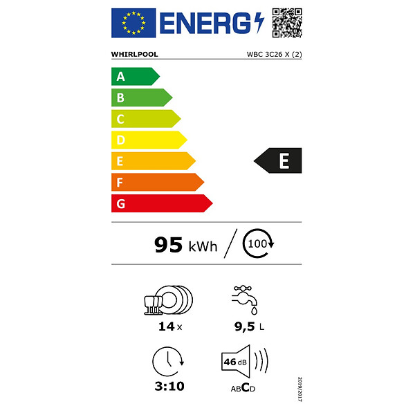 WHIRLPOOL - lave-vaisselle 60cm 14 couverts 46db intégrable avec bandeau - wbc3c26x - large
