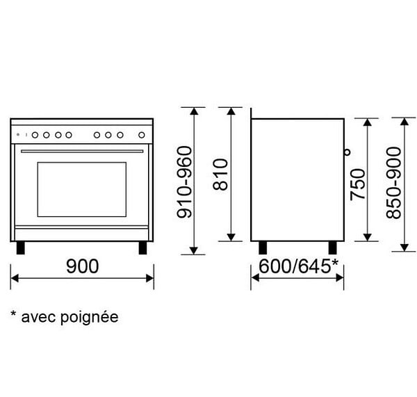 GLEM - piano de cuisson mixte 104l 5 feux inox - ge960cbix2 - large