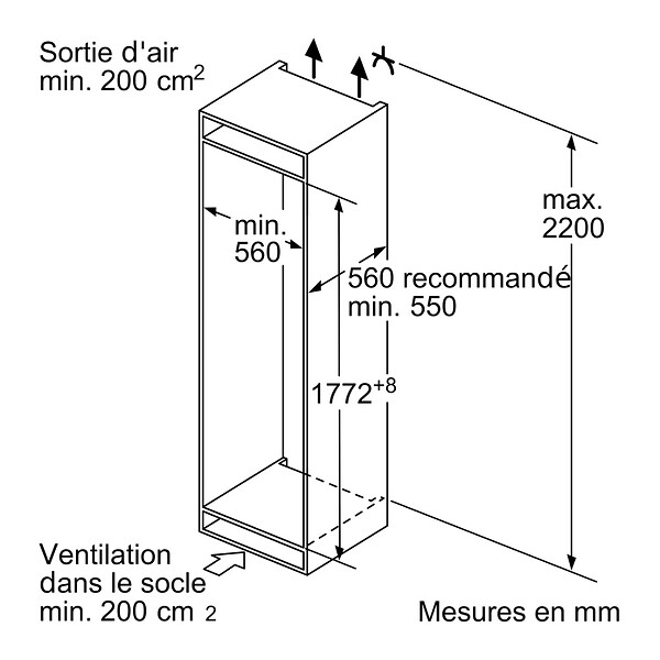 BOSCH - réfrigérateur combiné intégrable à pantographe 265l - kis86afe0 - large