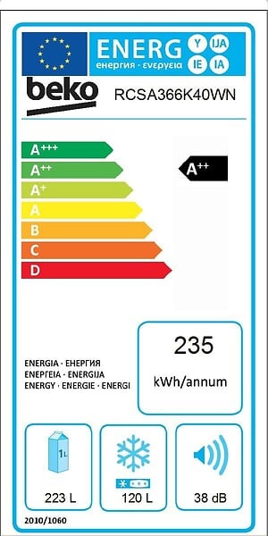 BEKO - réfrigérateur combiné 60cm 343l - rcse366k40w - large