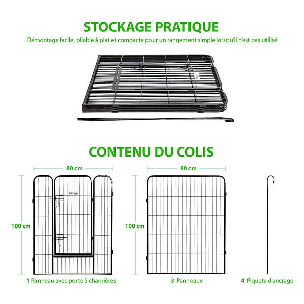 PAITSY - Parc Enclos pour chien chiot et lapin GARDEO80x100x4, 4 panneaux 80X100cm, 0,64M2, modulable, intérieur et extérieur, pliable, garantie 5 ans, Paitsy - large